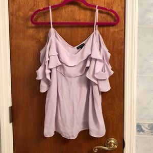Shinestar lilac ruffle off-the-shoulder cami top